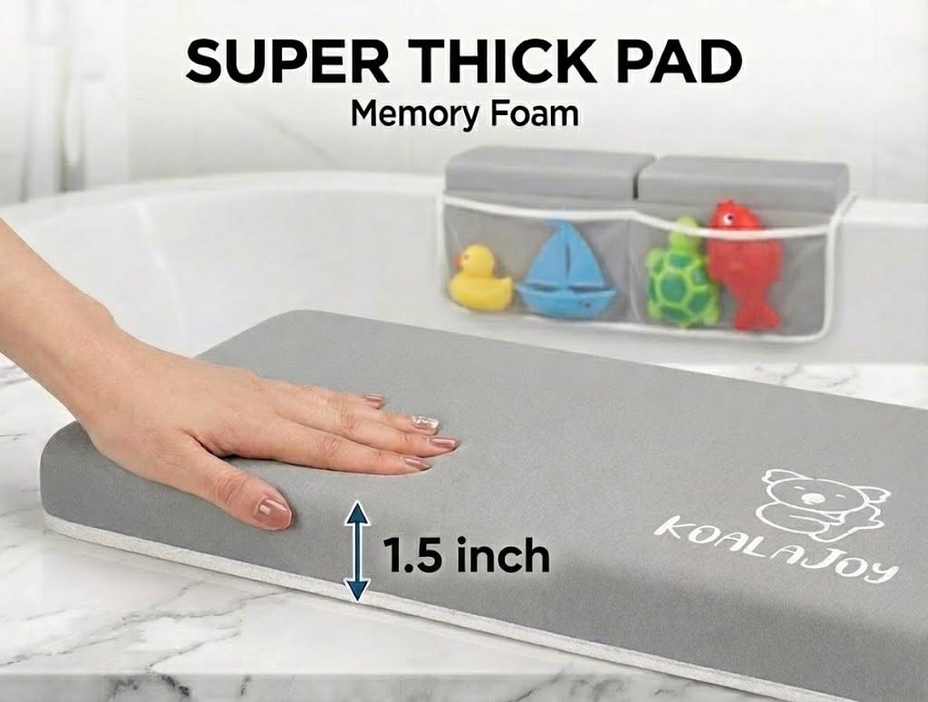 Comfortable Baby Bath Kneeler and Elbow Rest Pad - Thick Memory Foam Cushion - Non-Slip Mat with Toy Organizer