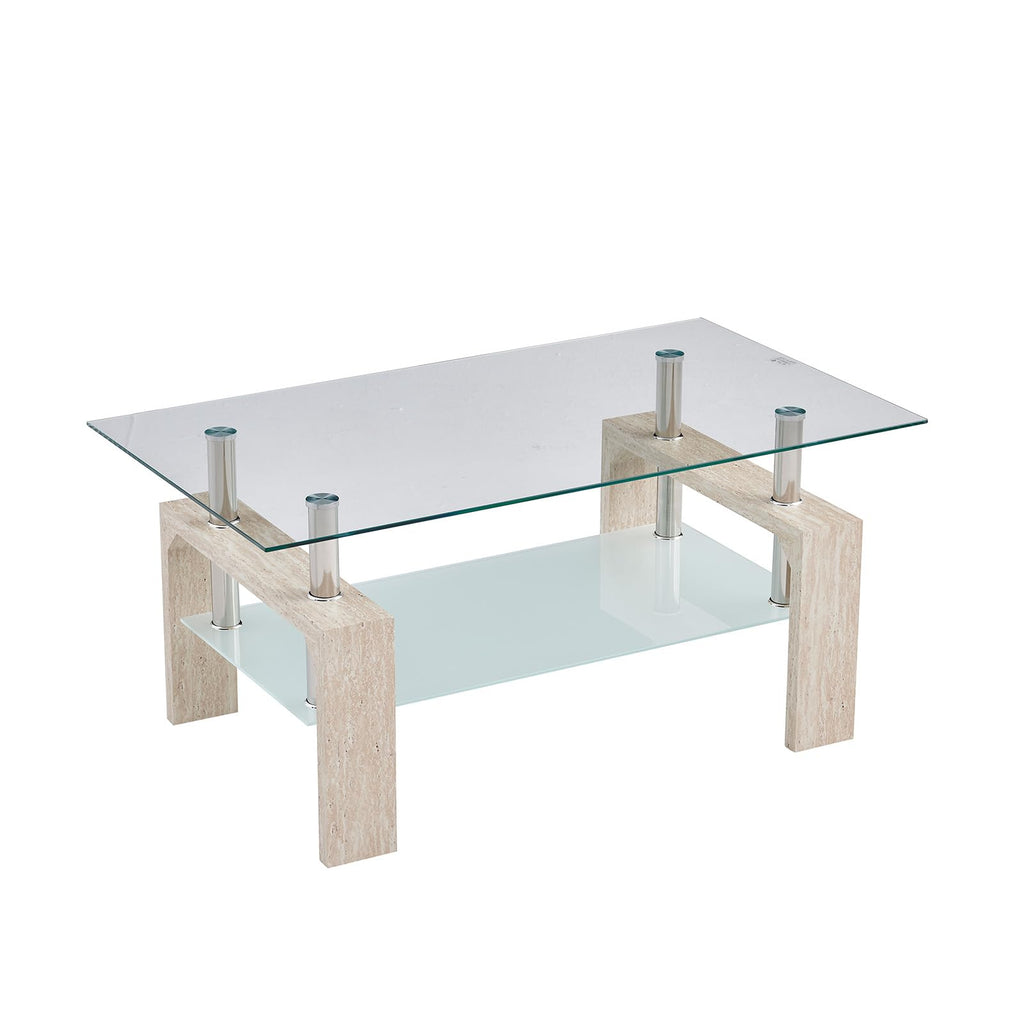 Living Room Rectangle Coffee Table, Tea Table Suitable for Waiting Room, Modern Side Coffee Table with Wooden Leg