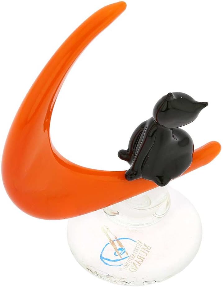 Cat On The Moon Statue 5" Italian Black Kitten Figurine Sculpture