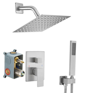 Shower System Brushed Nickel Bathroom Rainfall Shower Faucet Set Complete Wall Mounted 8 Inch Shower Head and Handle
