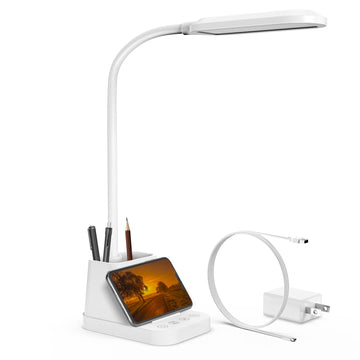 White LED Desk Lamp with USB Charging Port, Study Table Light