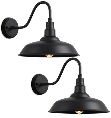 14" Large Outdoor Barn Gooseneck Lights, Black Classic Industrial