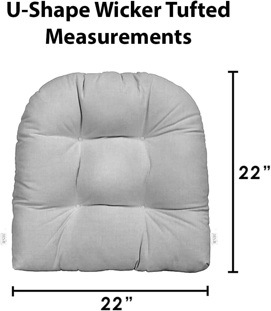 Tufted U-Shape Wicker Seat Cushions Set of 2 | 22" x 22" | Water & Fade-Resistant Spun Fabric | Outdoor Chair