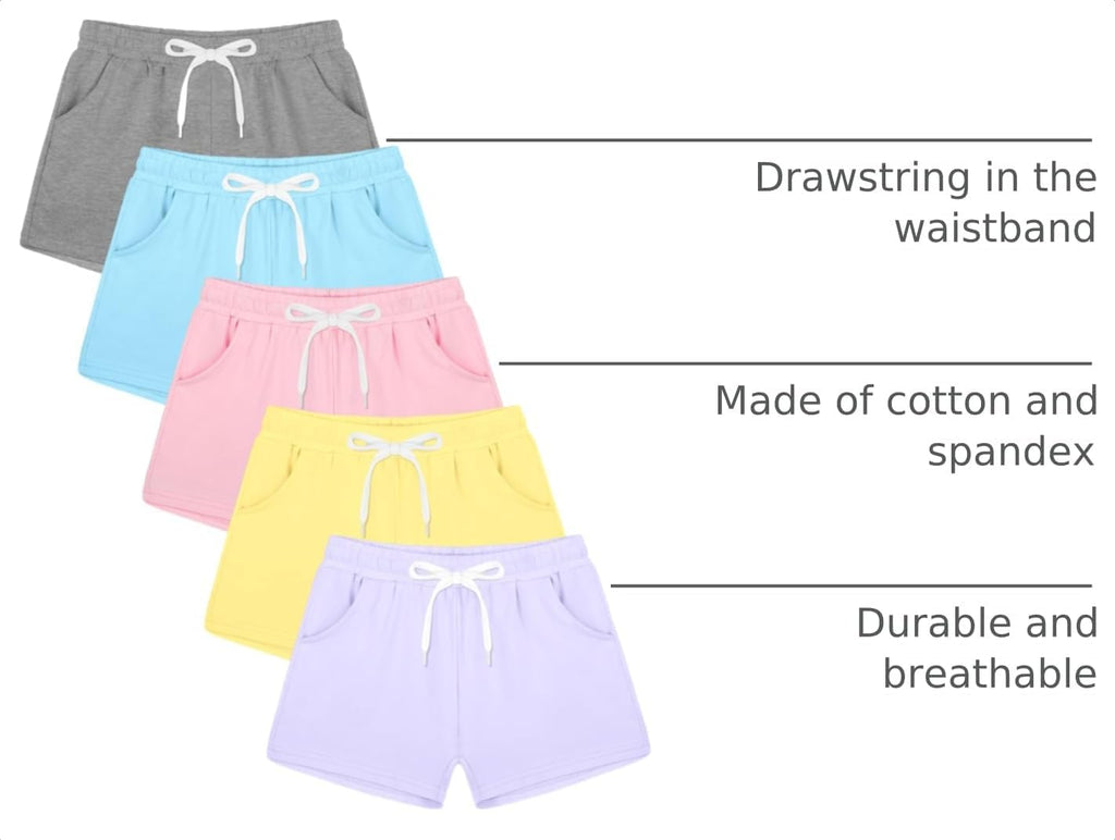 5 Pack Girls Athletic Shorts Active Performance Shorts Kids Summer Sports Running Yoga Short with Drawstring