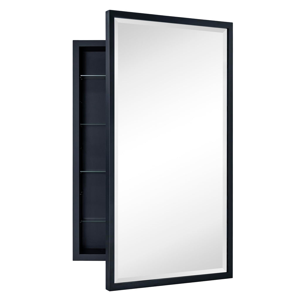 Black Recessed Bathroom Medicine Cabinet with Mirror Squared Corner Rectangle Metal Framed Medicine Cabinet with