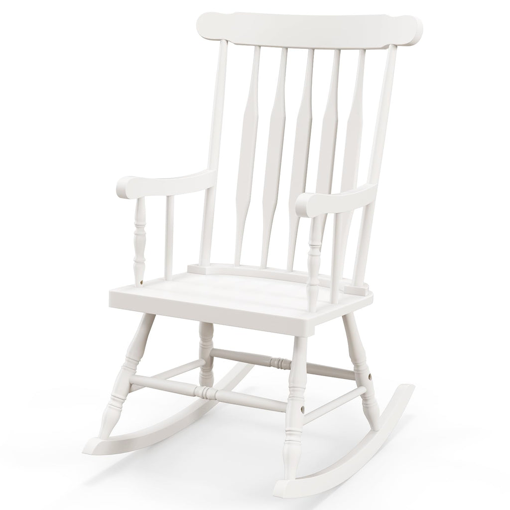 Patio Rocking Chair, Solid Rubber Wood Frame, White, 2 Pack