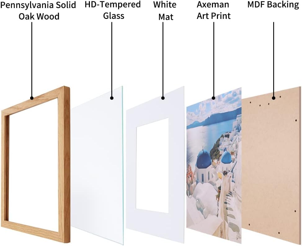 24x36 Picture Frame, Solid Oak Wood Poster Frame, Oak | Mat for 20x30, Tempered Glass, Wood 24''x36'' Minimalist