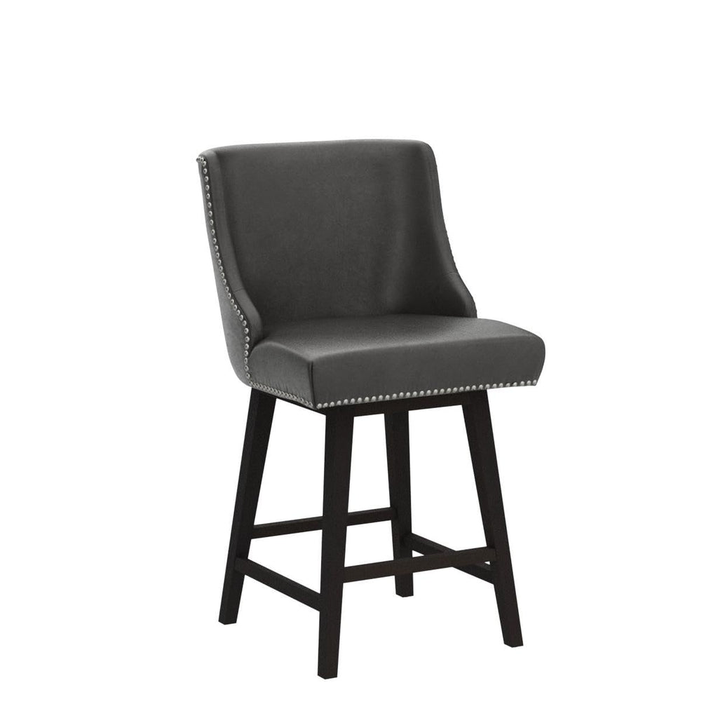 26" Counter Height Swivel Bar Stools, Retro Grey Faux Leather, 2-Pack