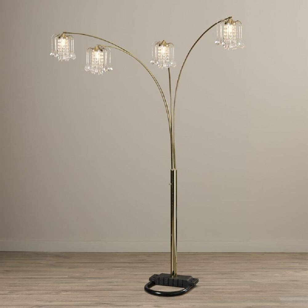 84" Arc Tree Floor Lamp - Featrue 4 Bell Hanging Faux Crystal Ornaments Shades with U Shape Base - Great s, Bedrooms