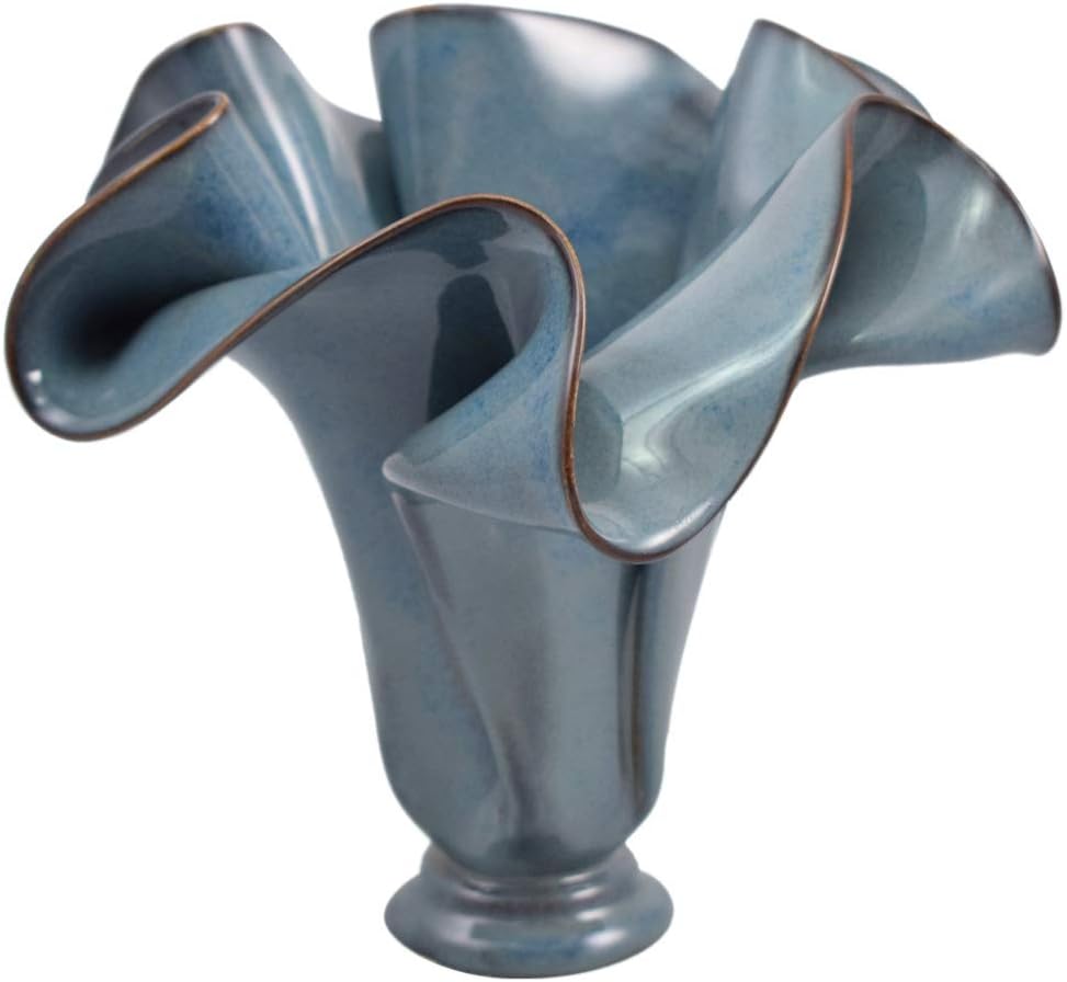 Contemporary Handmade Stoneware Pottery Ripple Vase in Steel Blue, 8.5"