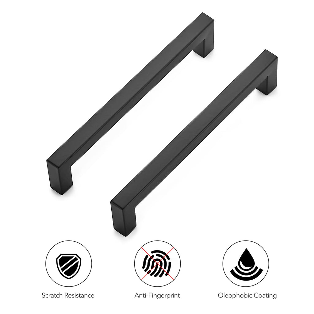 Matte Black Cabinet Handles Square Pulls 6-1/4 Inch 18 Pack