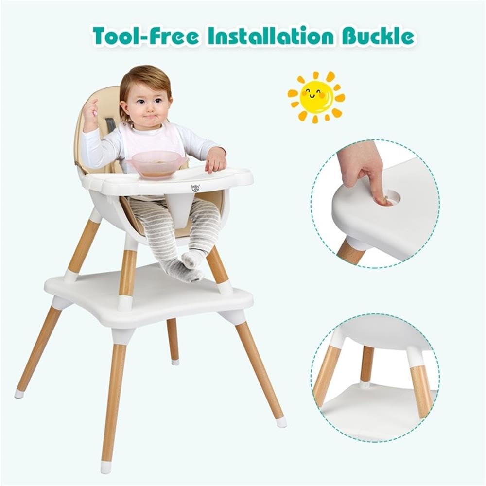 Baby High Chair Infant Convertible Chair 5 Point Seat Belt Khaki