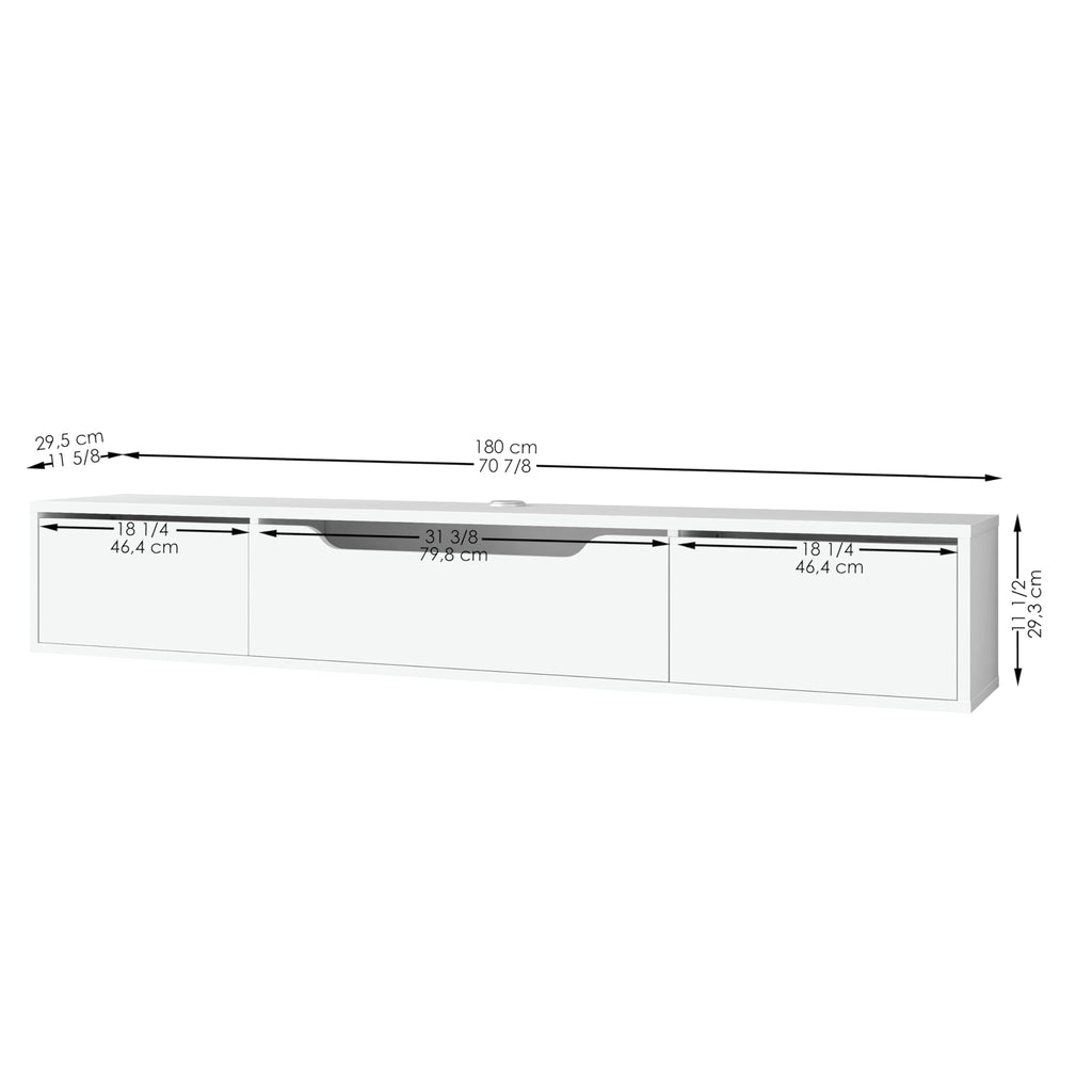 Floating TV Stand for Up to 80 Inch TVs - Wall Mounted Media Console with Handle-Free Doors - Modern Entertainment
