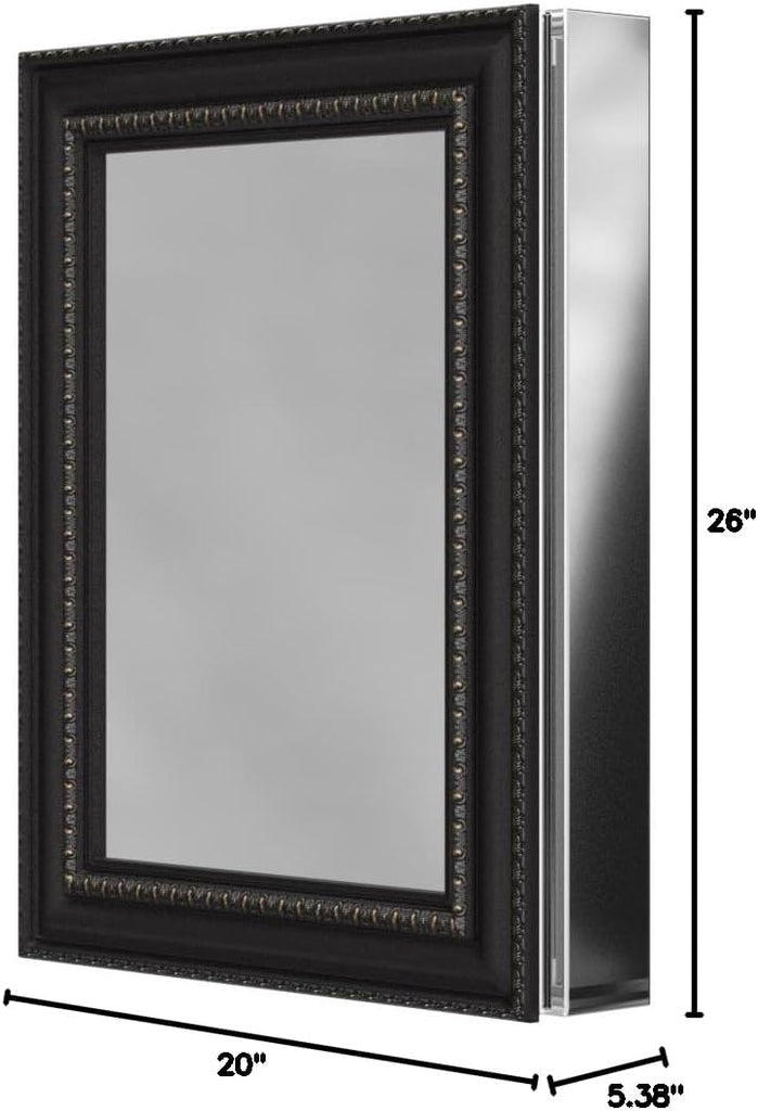 2967-BR1 20" W x 26" H Bathroom Medicine Cabinet with Framed Mirror Door, Recessed or Surface Mount Bathroom Wall