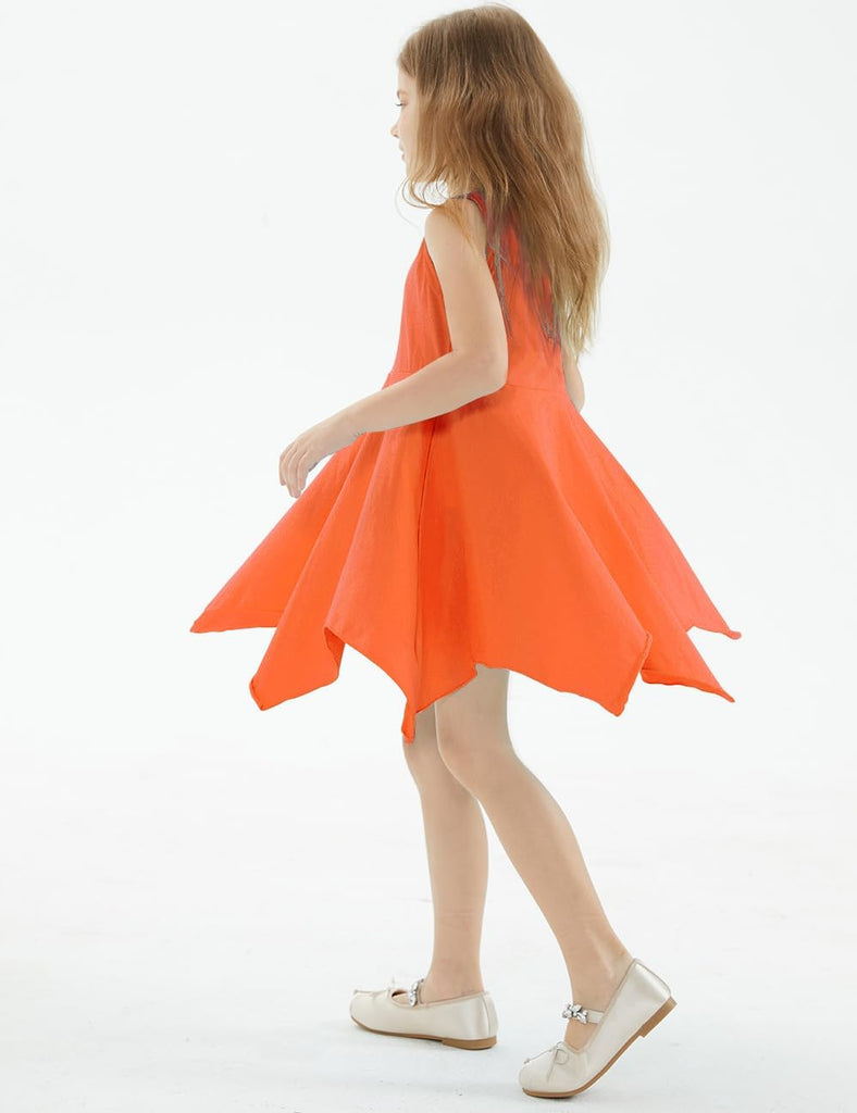 Girls Handkerchief Hem Twirl Dress Summer Cotton Sleeveless Skater Sundress