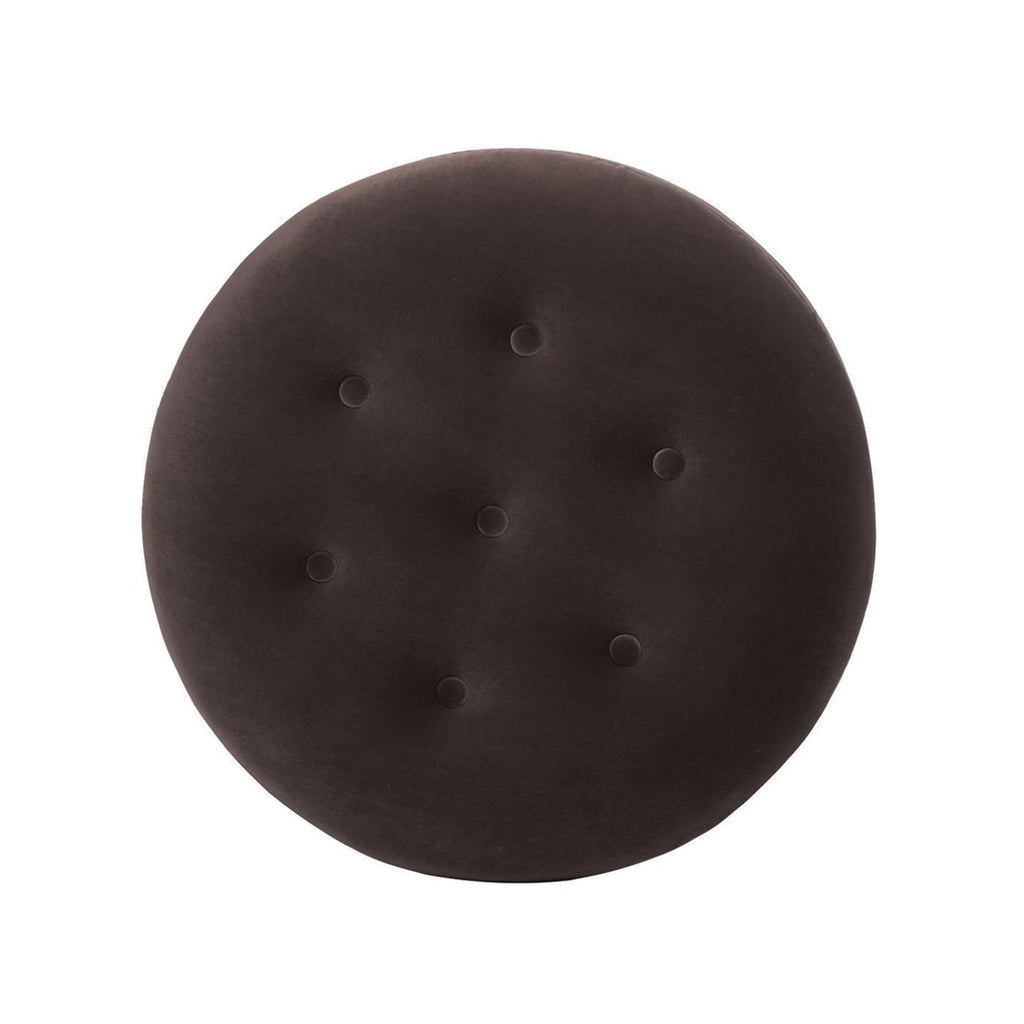 Yolanda 24" Round Upholstered Accent Ottoman, Deep Brown Performance Velvet