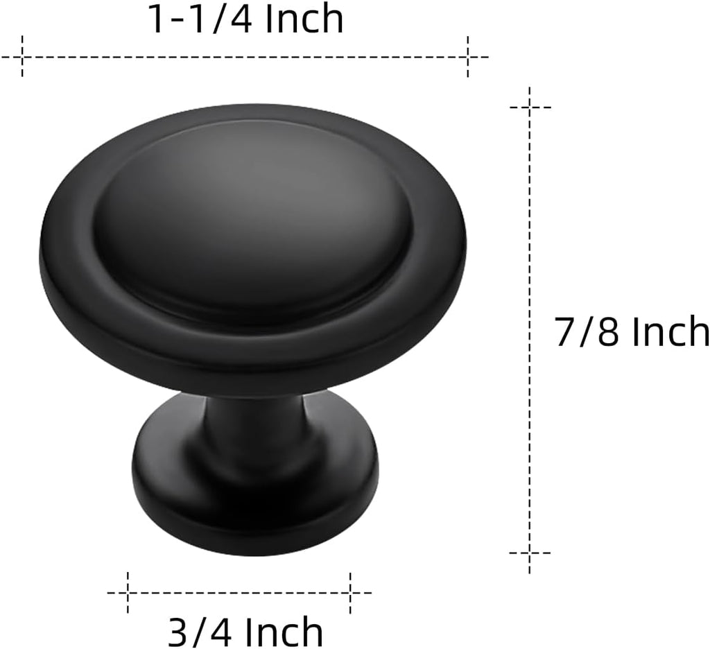 10 Pack 1-1/4 Inch Kitchen Cabinet Knobs Matte Black Zinc Pulls Door Handles Drawers