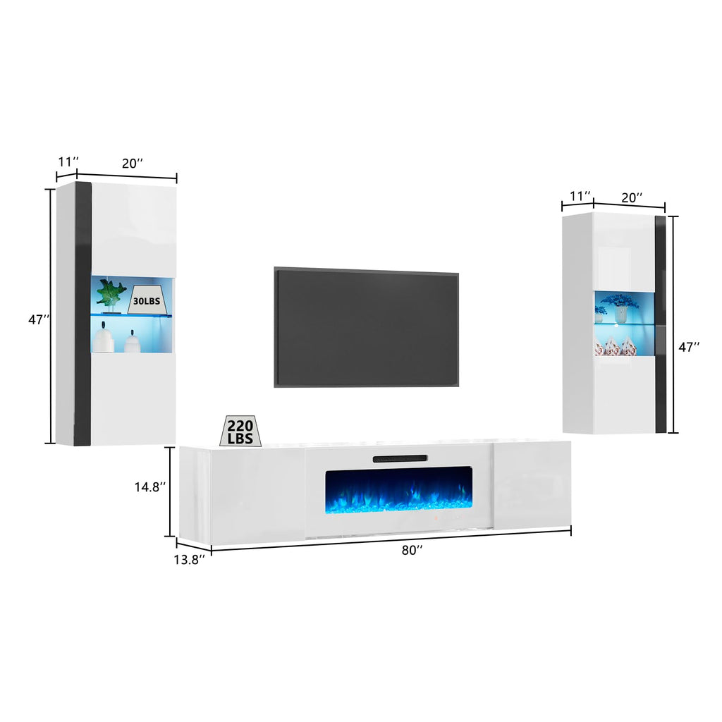 Wall Unit Entertainment Center with 40" Electric Fireplace, Includes 80" Floating Fireplace TV Stand, 2 x Wall