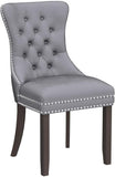 Velvet Dining Chairs Set of 4, Tufted Upholstered Chairs with Nailhead Back and Ring Pull, Solid Wood Legs, Light Grey