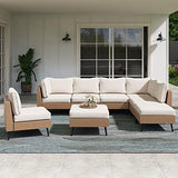 8-Piece PE Rattan Outdoor Patio Furniture Set | Beige All-Weather Resistant with Thick Cushions for Backyard, Garden & Porch