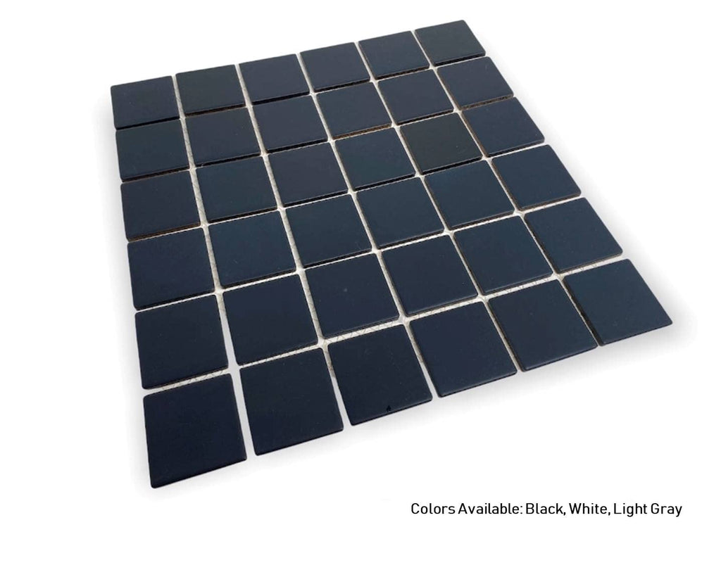2x2 Matte Black Porcelain Mosaic Tile - Slip Resistant 12x12 Mesh-Mounted Sheet Floor, Shower Wall, Kitchen