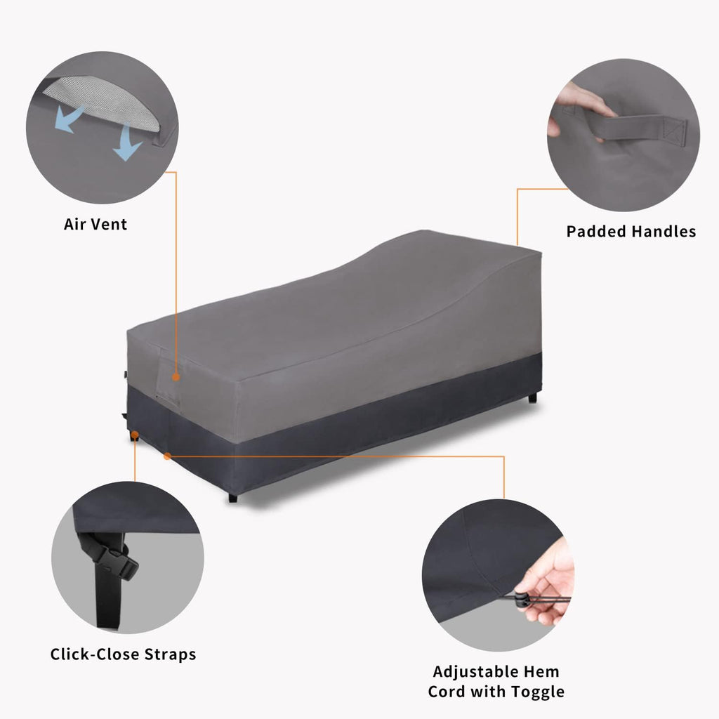 Heavy Duty Outdoor Chaise Lounge Cover, 2 Pack, Gray/Dark Gray | Waterproof Patio Lounge Chair Cover, Windproof
