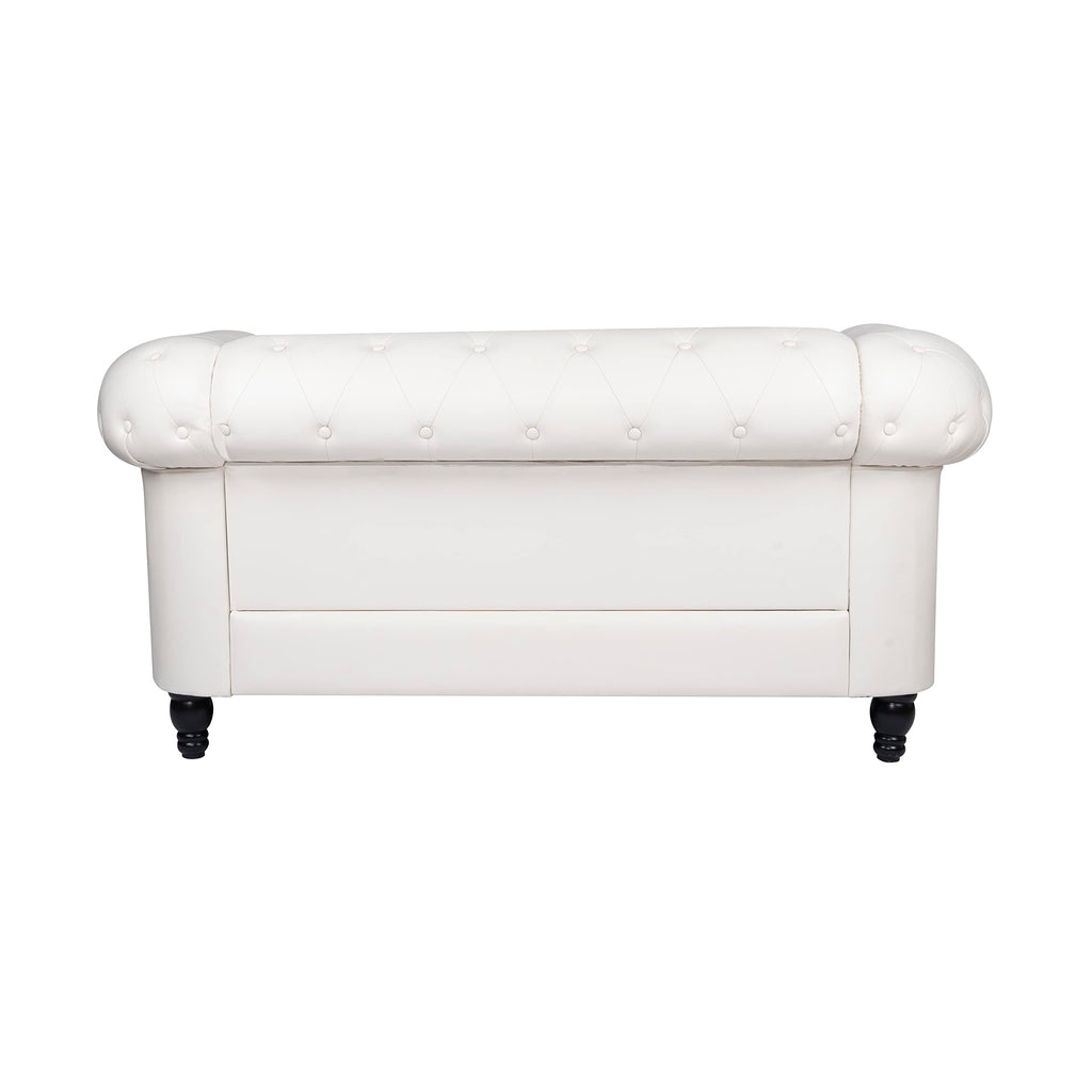 Emery Chesterfield Faux Leather Loveseat, White