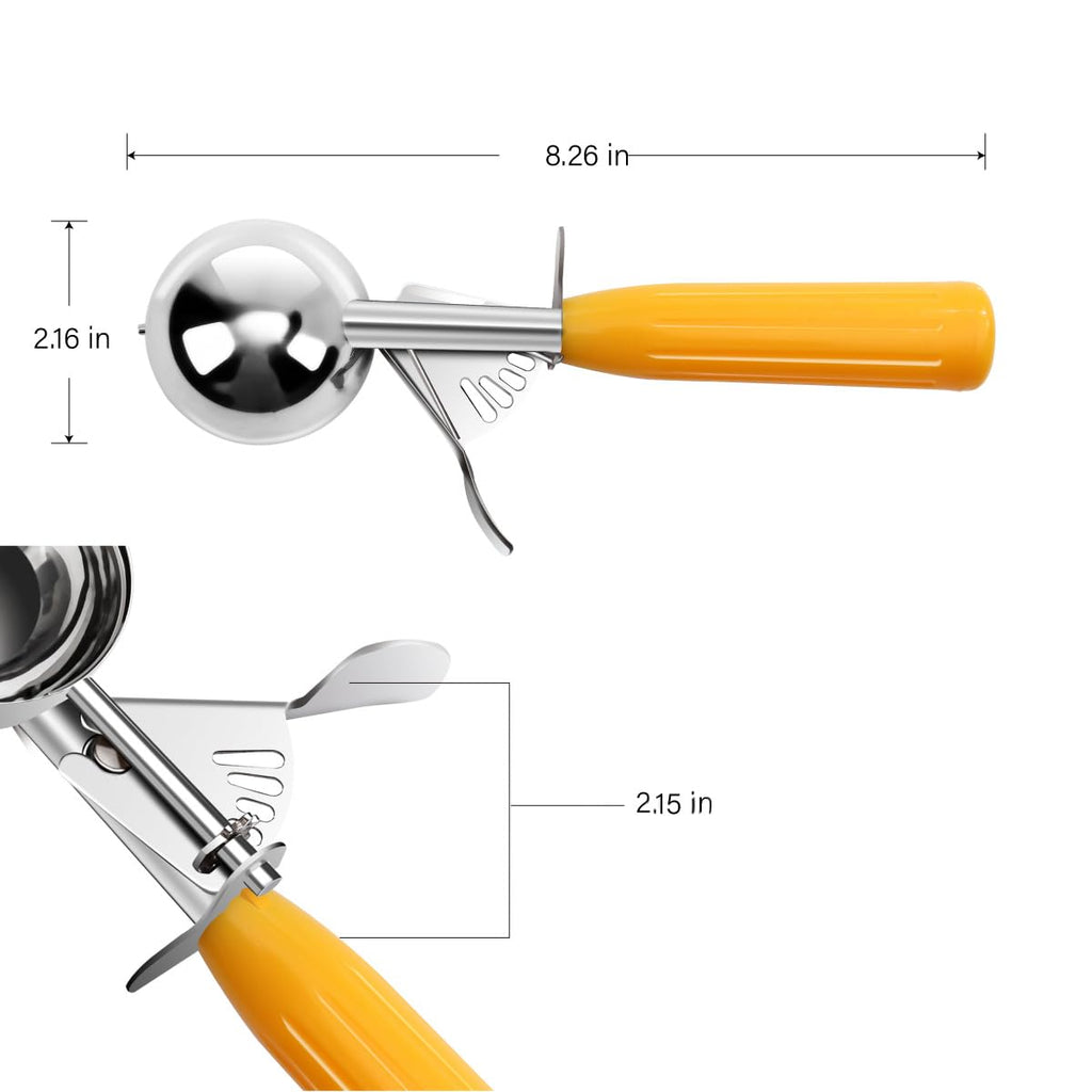 Commercial-Grade Ice Cream Scoop 1.63 oz, 18/8 Stainless Steel Cookie Scoop with Plastic Handle, Portion Control
