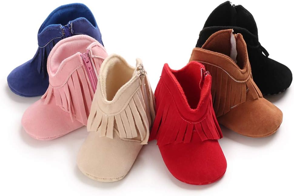 Suede Fringe Baby Cowboy Boots Side Zipper Non Slip Infant Booties