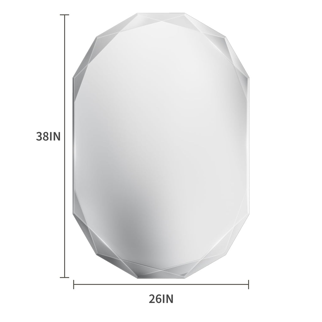 Bathroom Mirror, 26"x 38" Wall Mirror, Frameless Bathroom Mirror with Beveled Edge, Oval Shape