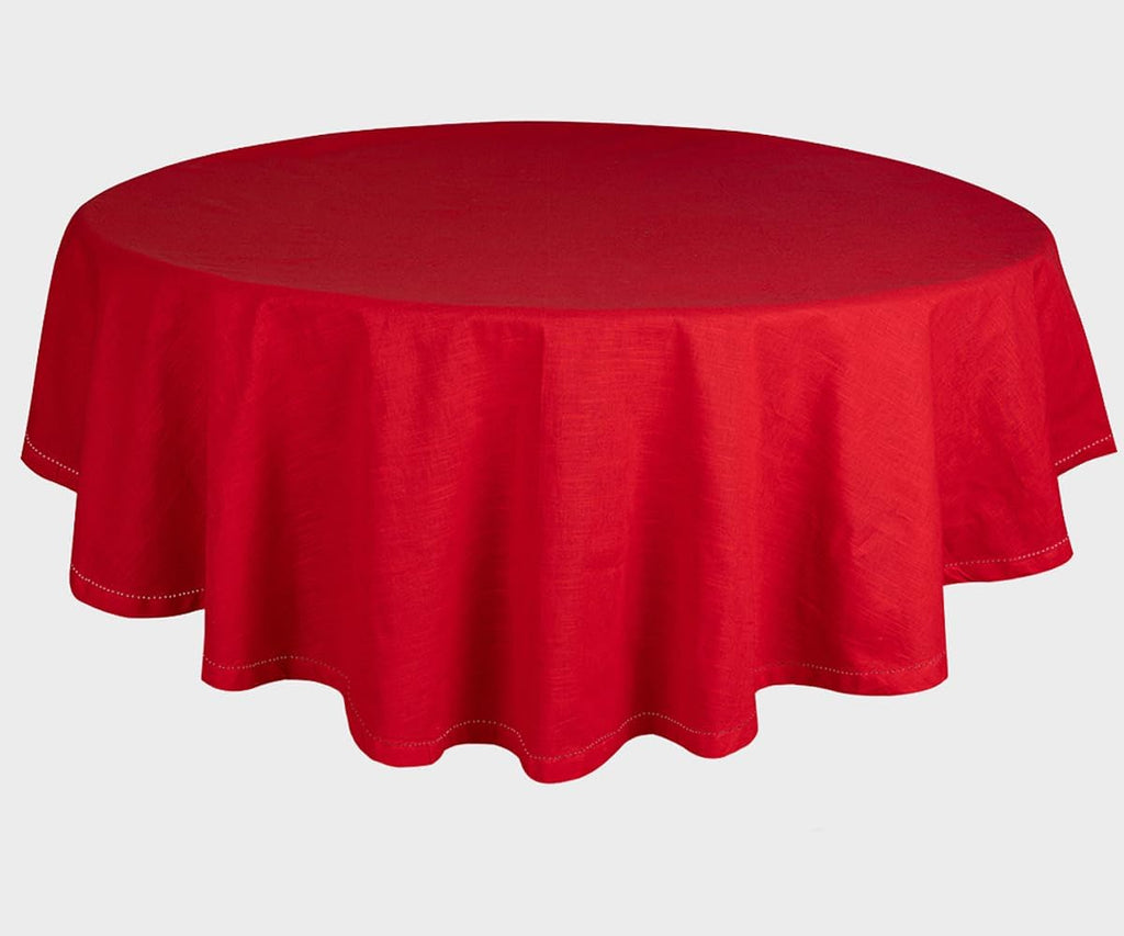 Red Round Tablecloth 60 inch, 100% Cotton, Hemstitch Tablecloths, Farmhouse Tablecloths, Wedding Out