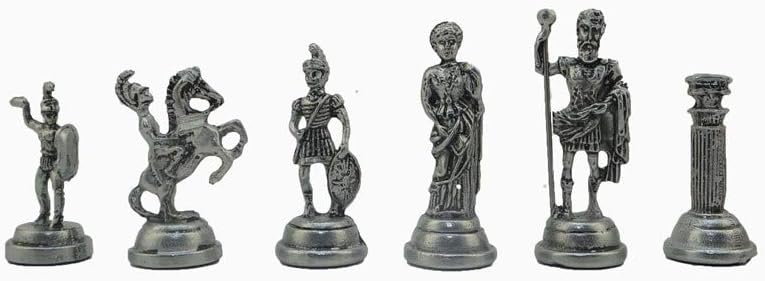 Metal Chess Set for Adults Medium Roman Antique Copper Figures,Handmade Pieces and Different Design Wooden Chess