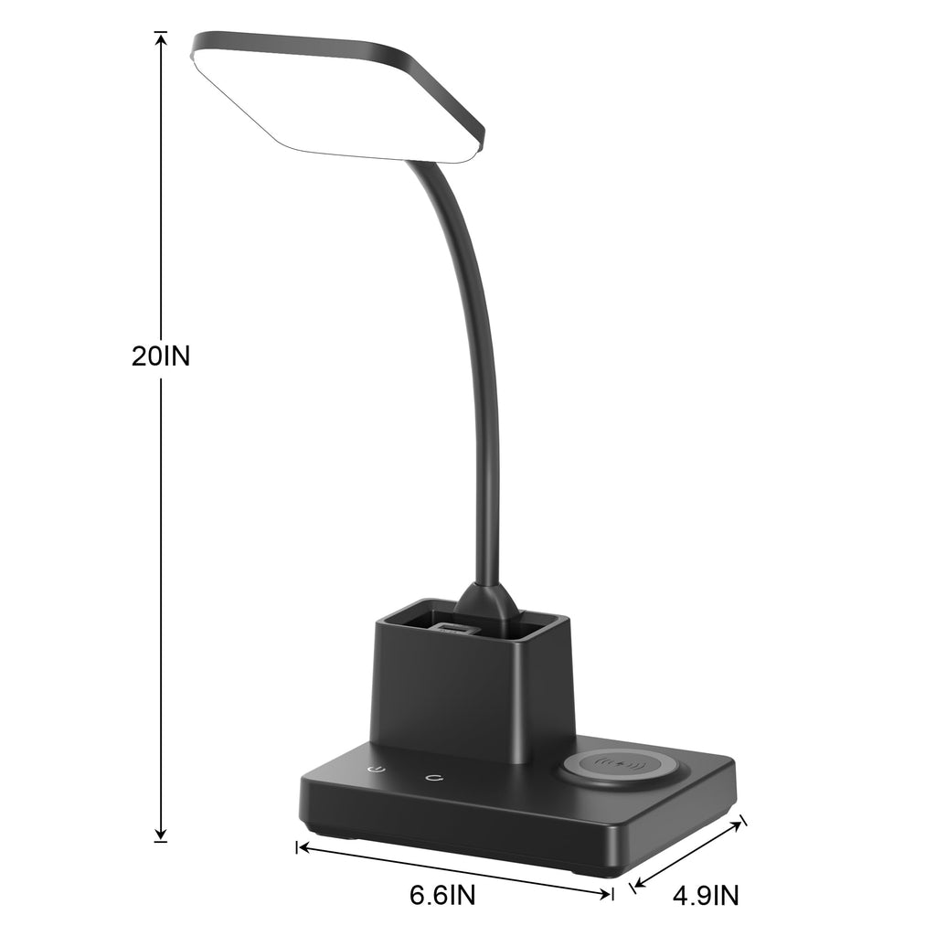 Wireless Charging Desk Lamp USB Charging & Pen Holder, Matte Black