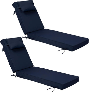 Outdoor Chaise Lounge Cushions Set of 2, Waterproof Fade Resistant Patio Lounger Cushion with Removable Cover