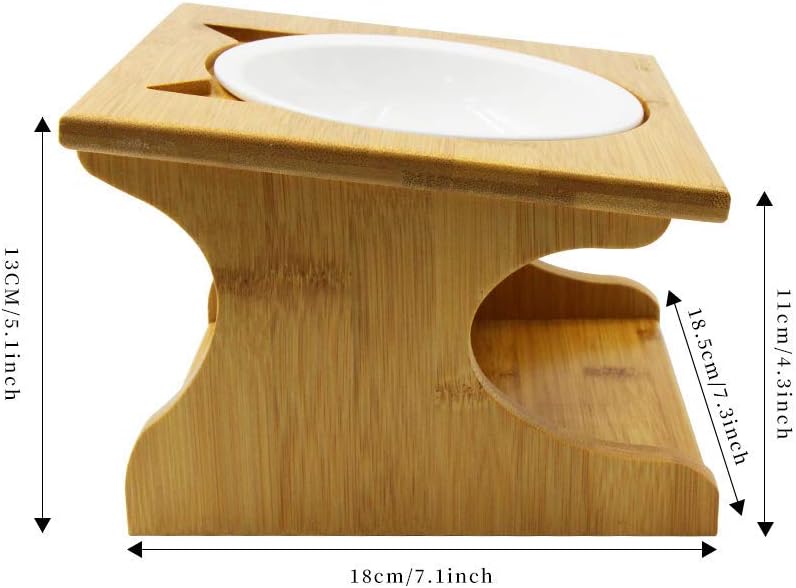 Cat Bowls Pet Dining Table with Raised Slope Wooden Stand Elevated Pet Bowls with Oblique Stand for More Comfortable