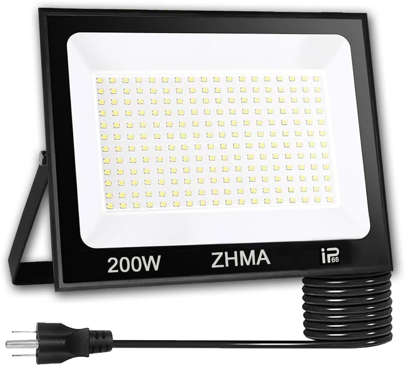 Led Flood Light, Outdoor Spotlight, Super Bright Work Light with Plug, IP66 Waterproof (White Light) (200, Watts)