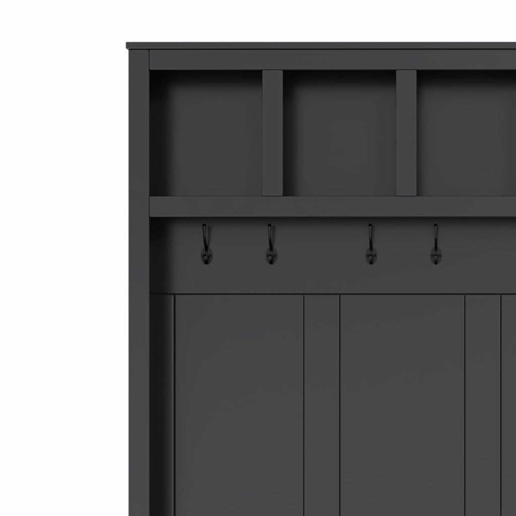 Hall Tree with Bench & Shoe Storage, Farmhouse Wood Coat Rack, Black