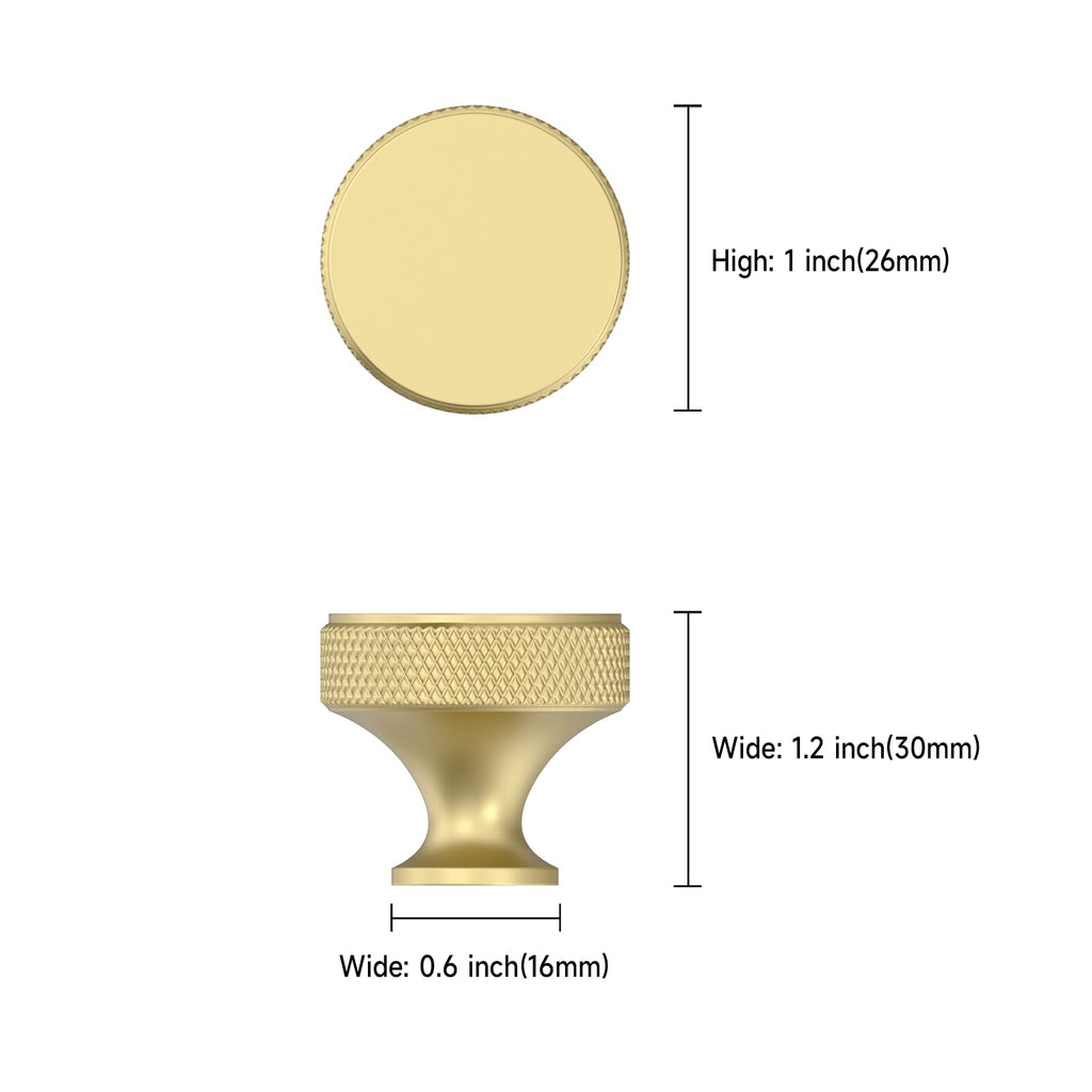 10 Pack Brushed Gold Knurled Cabinet Knobs Kitchen Cabinet Pulls Gold Hardware for Cupboard Dresser Drawer
