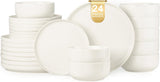 Plates and Bowls Sets, 24 Pieces Ceramic Dinnerware Set for 8, Stoneware Dishware Dishes Set