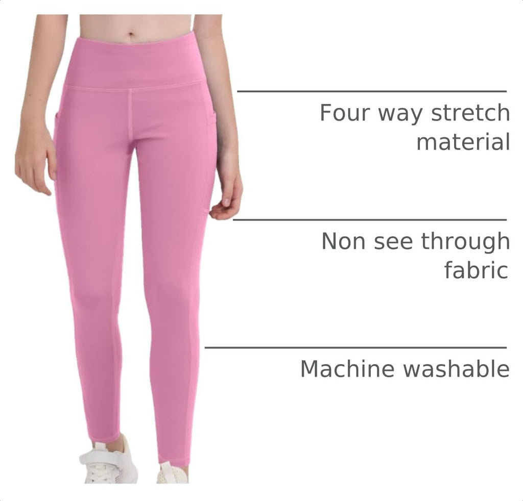 Girls' Athletic Leggings with Pockets, 5 Packs Kids Teen Dance Yoga Workout Running Pants