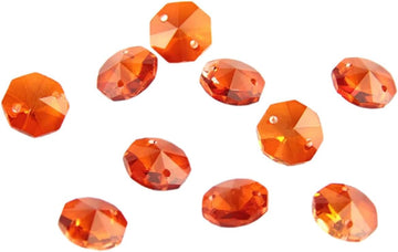 100pcs 14mm Glass Octagon Beads, 2 Holes Crystal Chandelier Parts Replacement Beads for DIY Home Decoration - Orange