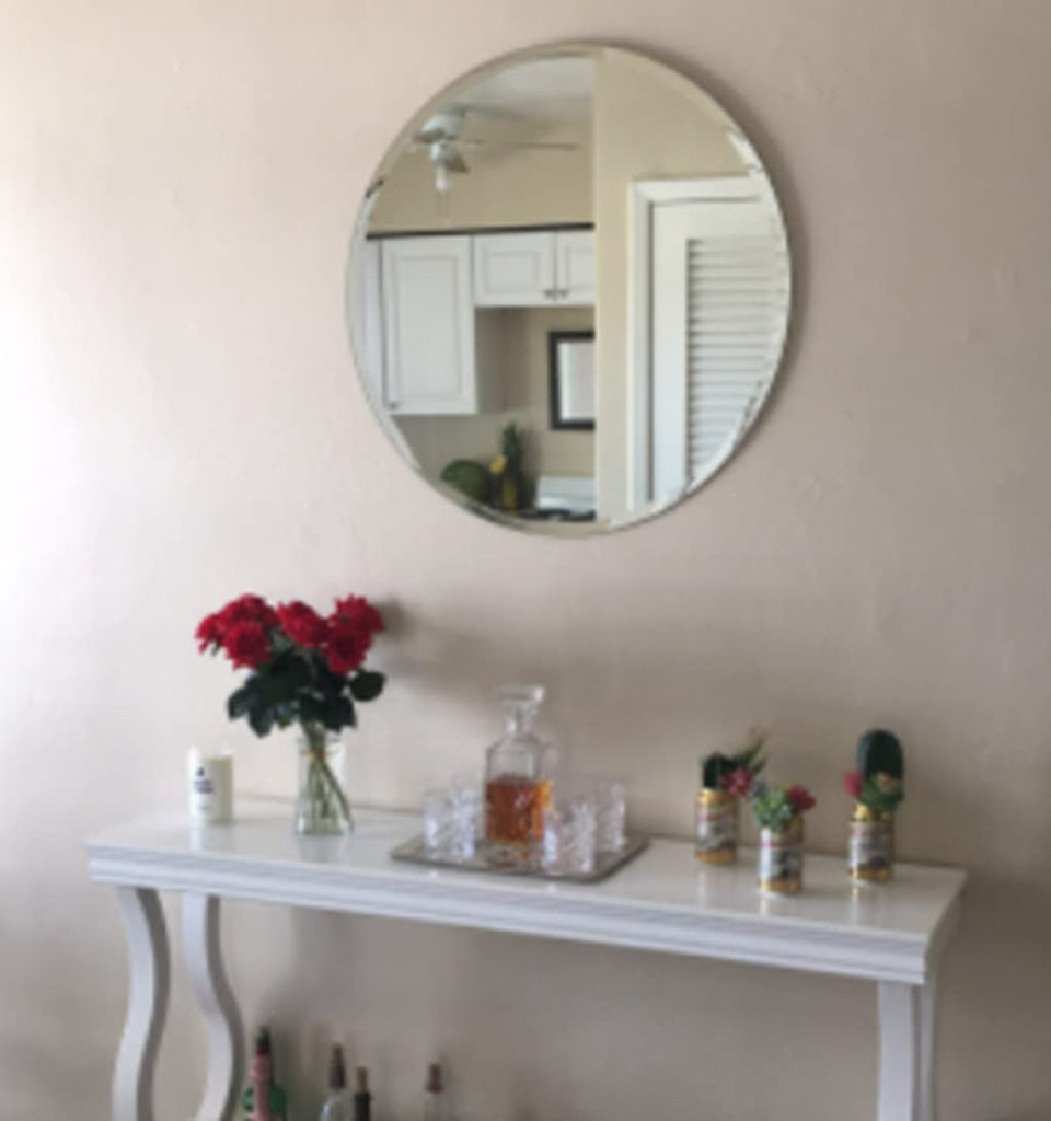 30" Round Frameless Wall Mirror with Beveled Edge