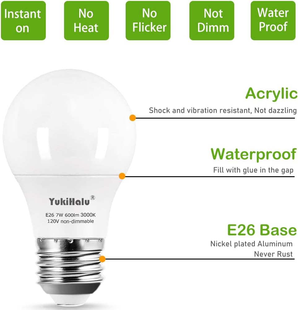 A15 LED Light Bulbs, 60W Equivalent, E26 Base, 2700K/3000K/4000K/5000K 7W 600 Lumens 120V, Non-Dimmable, Ceiling Fan
