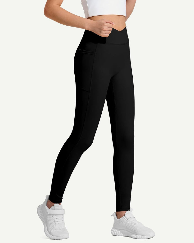 Girls Athletic Leggings High Waist for Kids Yoga Pants with Pockets