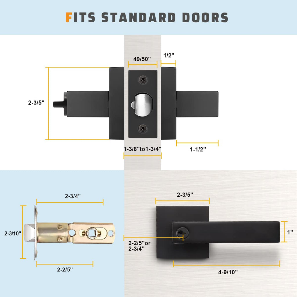 Exterior Door Handle Heavy Duty Keyed Entry Door Lever Set(Not Keyed Alike) Entrance Handleset, Matte Black Finish