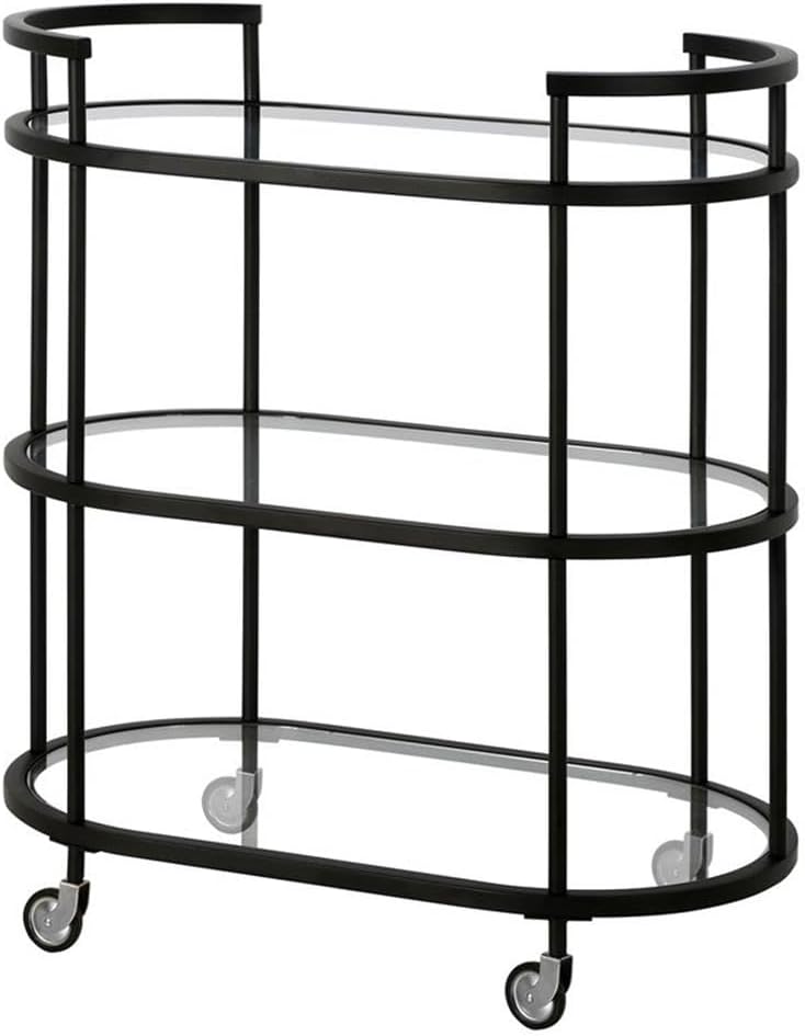 30" Wide Oval Bar Cart in Blackened Bronze, Bar Carts for the Home | Sleek rolling shelving unit that moves room to