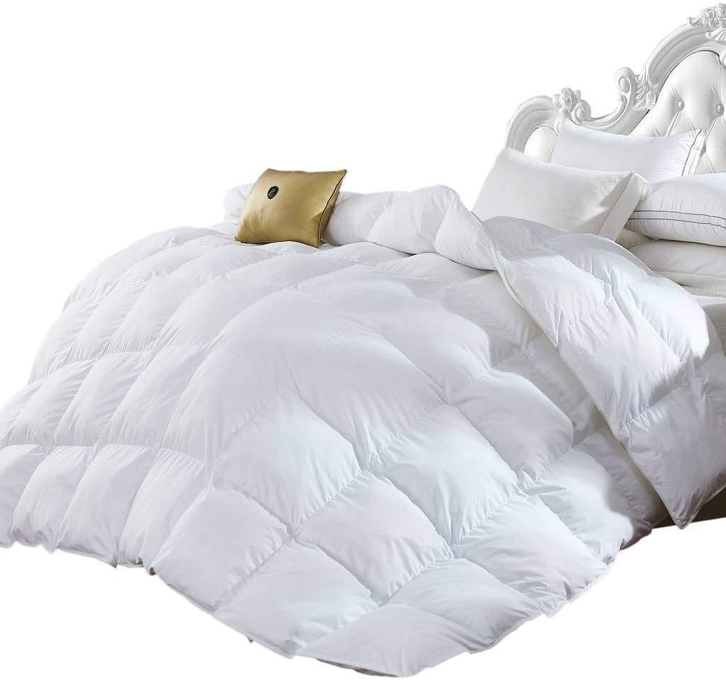 Queen, Luxury Year Round Super Soft 100% Egyptian Cotton White Down Alternative Comforter Duvet, White Solid, 750