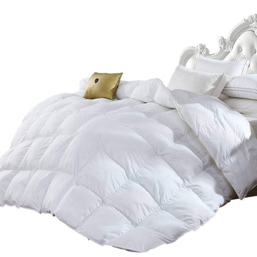 Full Size Luxurious Goose Down Alternative Comforter, 100% Egyptian Cotton Cover, Solid White Color, 750 Fill Power