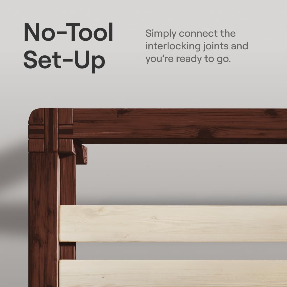 Bamboo Platform Bed Frame - Twin - Walnut - Floating Center Support Legs - 12" Height - Easy Tool Free Set Up