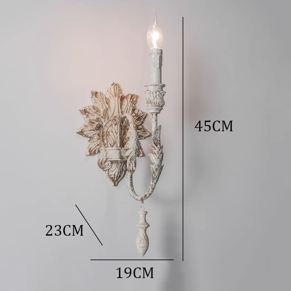 French Country Rustic Wall Sconce - Distressed White 2-Light Candle Holder, Vintage Art Deco Fixture